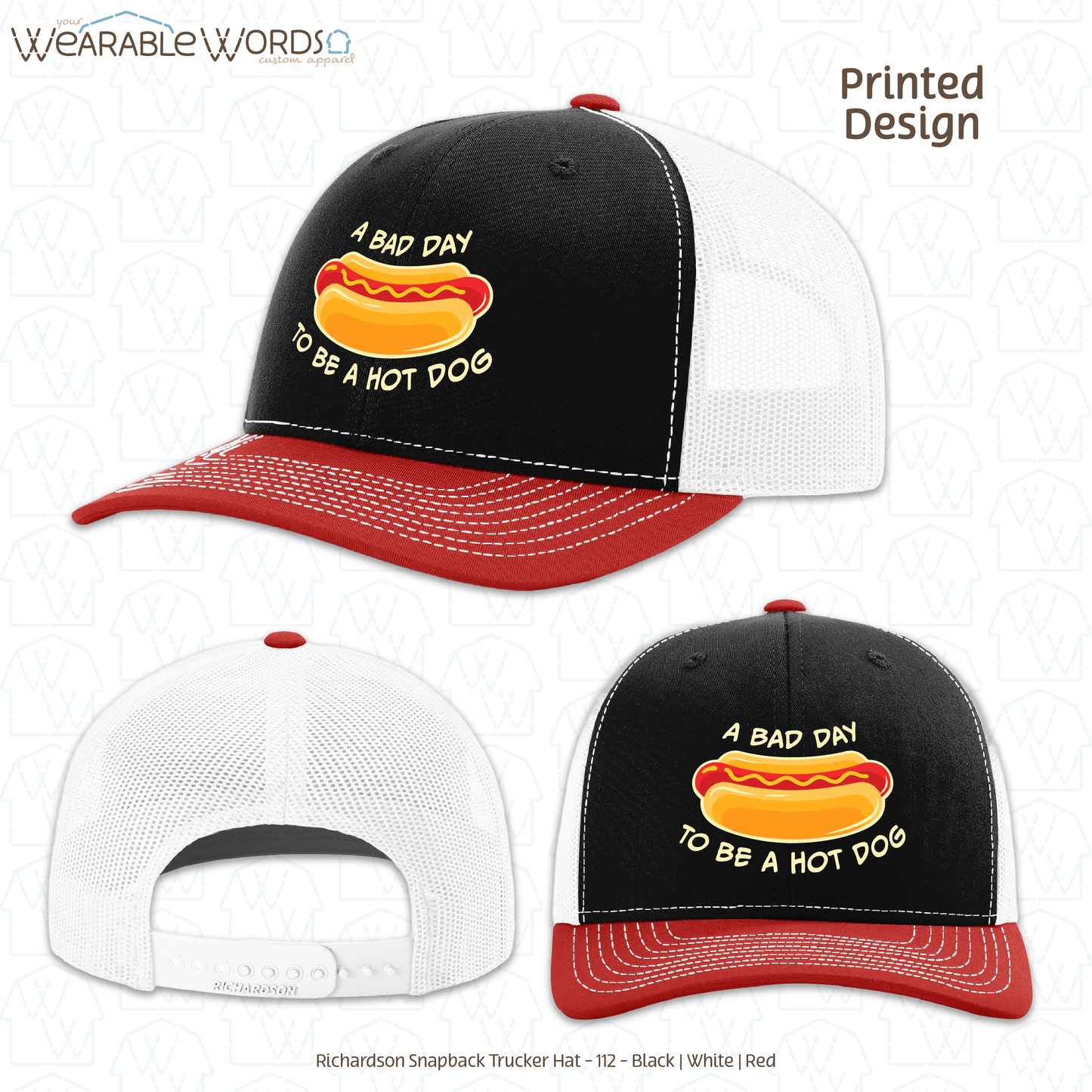 Bad Day To Be A Hot Dog Graphic Hat | Funny Silly American Print | Unisex Mesh Snapback