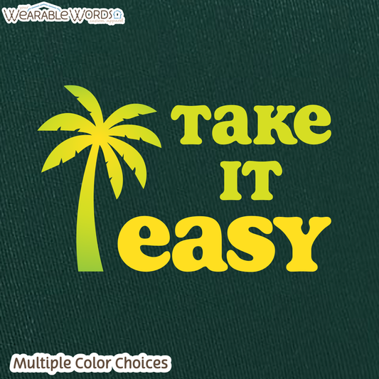 Take It Easy Graphic Hat | Simple Yellow & Green Palm Tree Print | Unisex Mesh Snapback