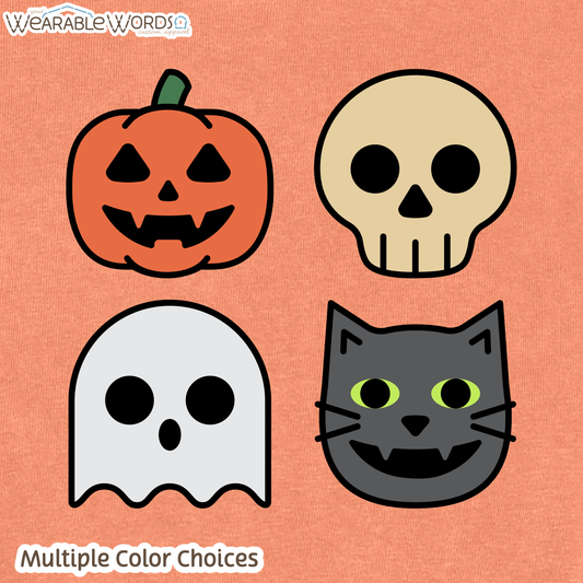 Halloween Characters Graphic Tee | Fun Vibrant Jack-o-Lantern Skeleton Ghost Black Cat Print | Women's Boxy T-Shirt