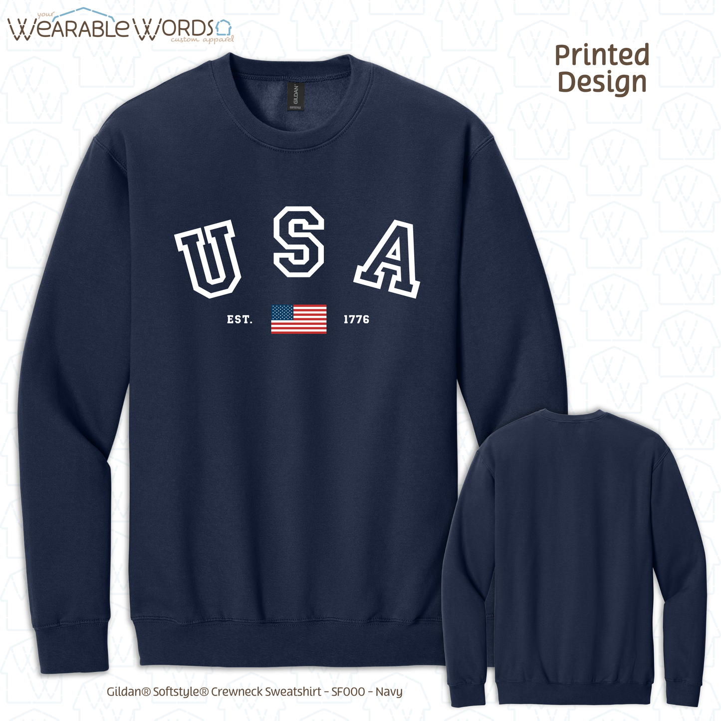 USA Varsity Crewneck | Established 1776 American Flag College Print | Unisex Sweatshirt