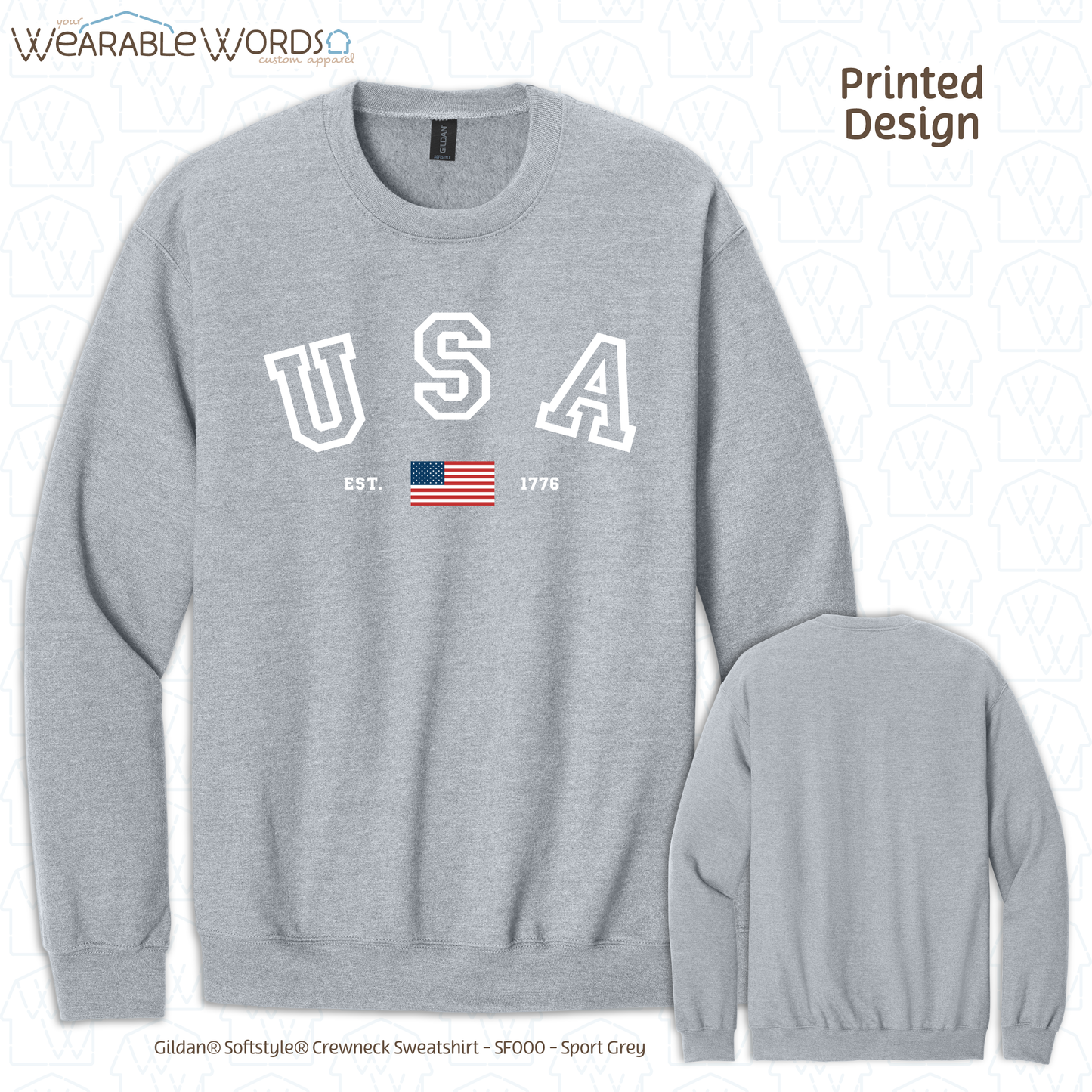 USA Varsity Crewneck | Established 1776 American Flag College Print | Unisex Sweatshirt