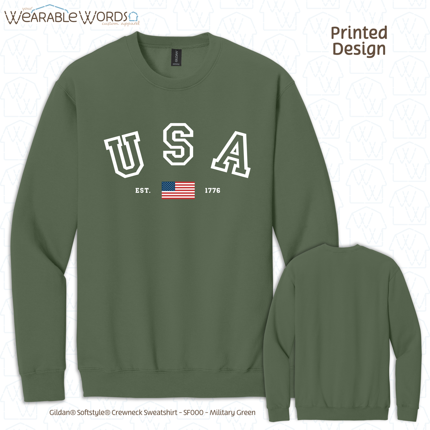 USA Varsity Crewneck | Established 1776 American Flag College Print | Unisex Sweatshirt