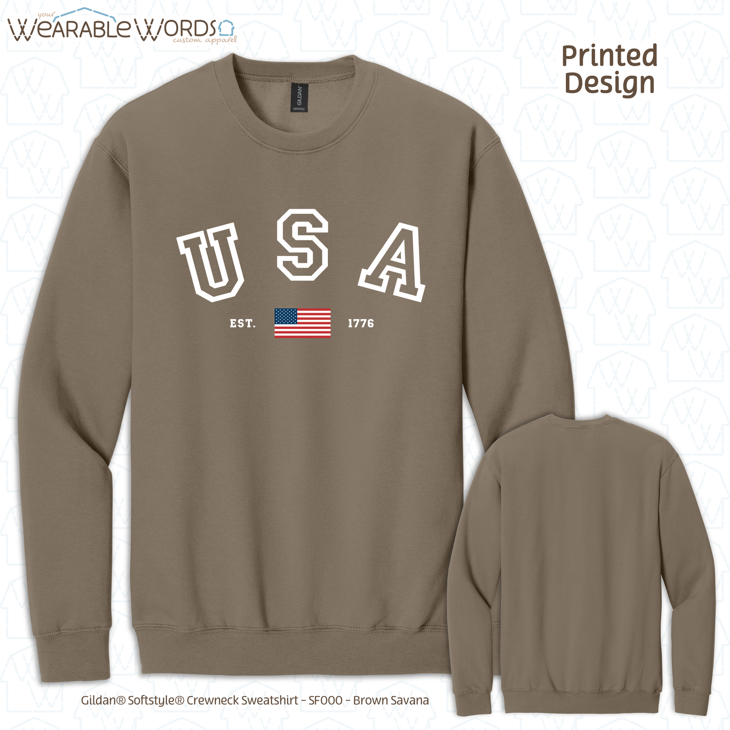 USA Varsity Crewneck | Established 1776 American Flag College Print | Unisex Sweatshirt