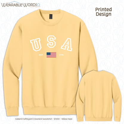 USA Varsity Crewneck | Established 1776 American Flag College Print | Unisex Sweatshirt