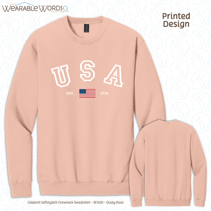 USA Varsity Crewneck | Established 1776 American Flag College Print | Unisex Sweatshirt