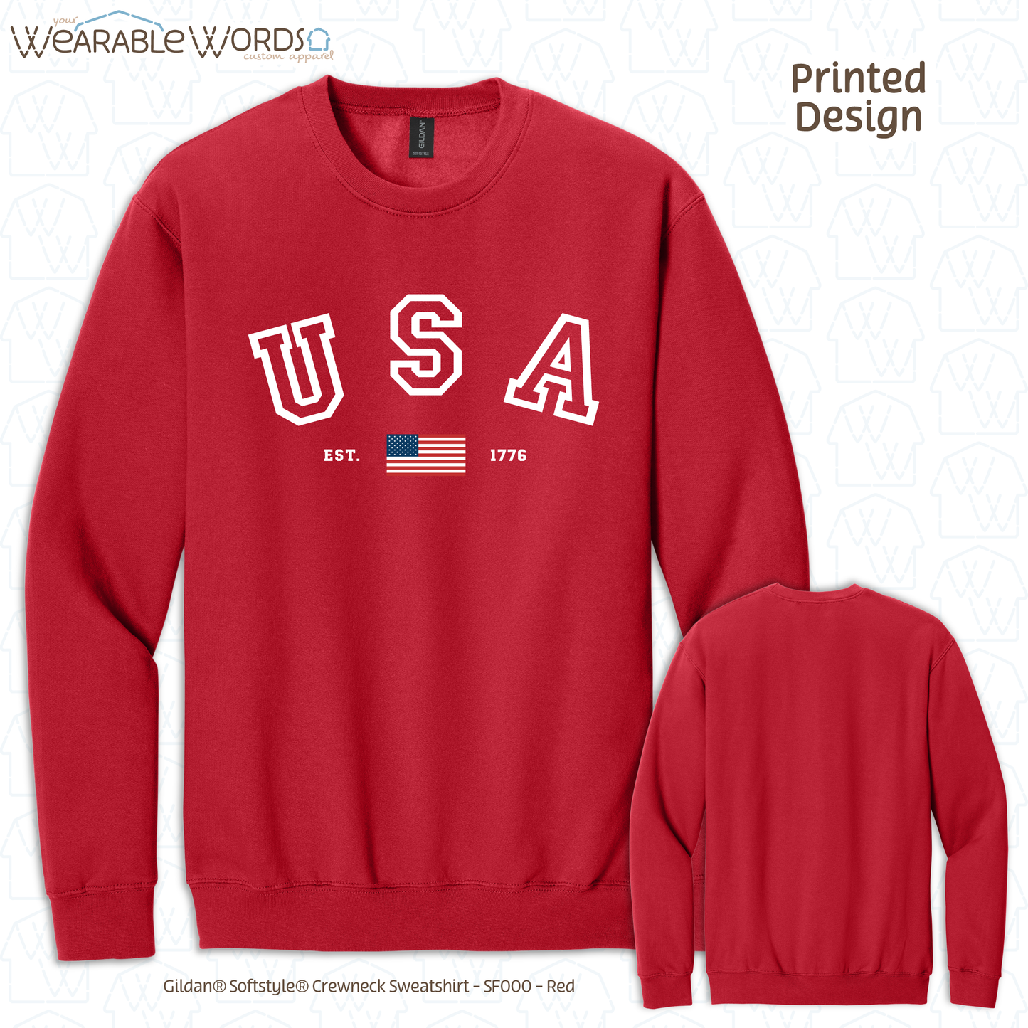 USA Varsity Crewneck | Established 1776 American Flag College Print | Unisex Sweatshirt