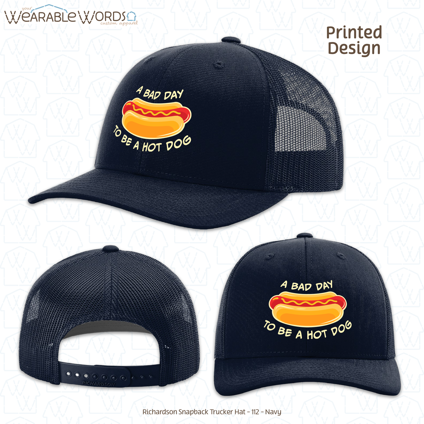 Bad Day To Be A Hot Dog Graphic Hat | Funny Silly American Print | Unisex Mesh Snapback