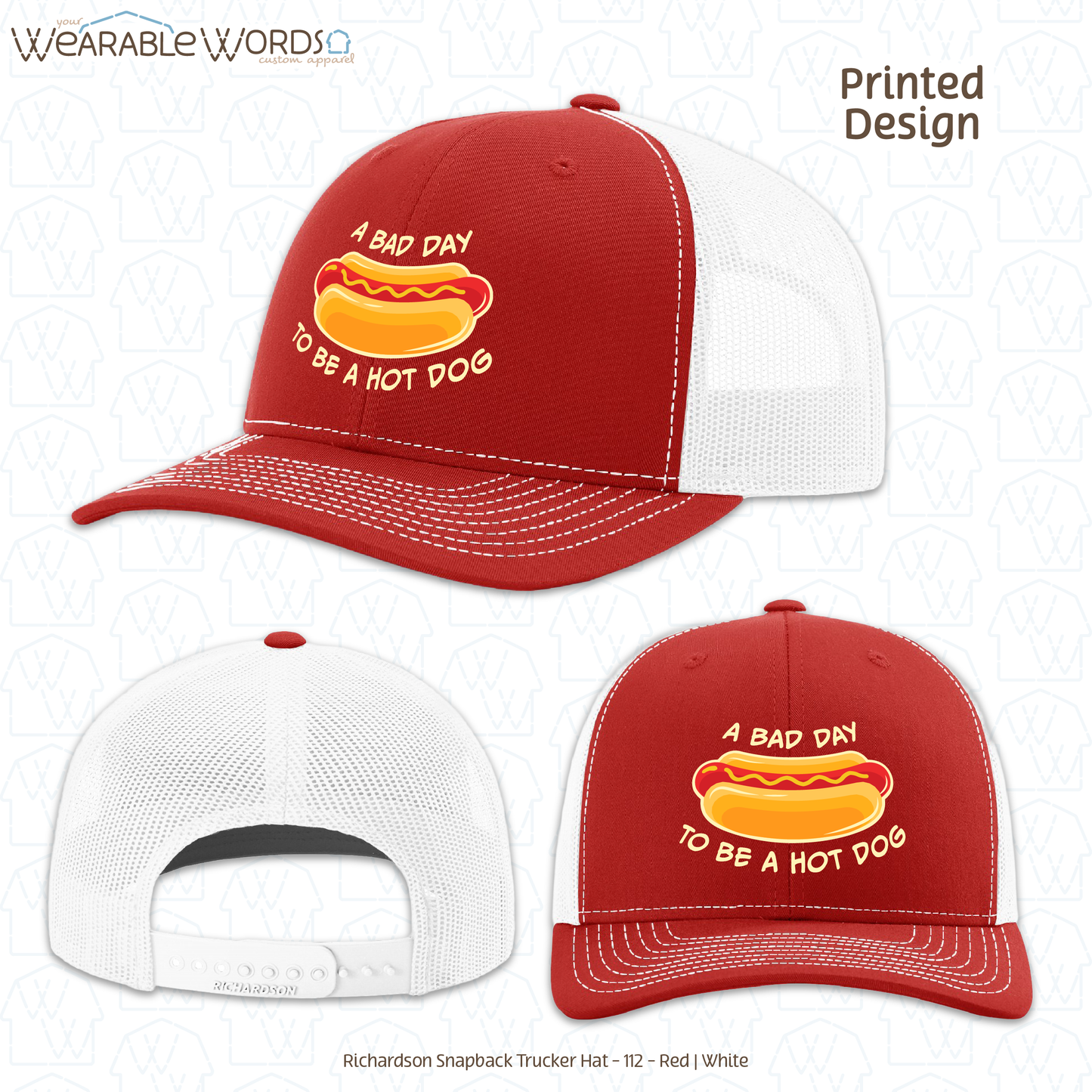 Bad Day To Be A Hot Dog Graphic Hat | Funny Silly American Print | Unisex Mesh Snapback