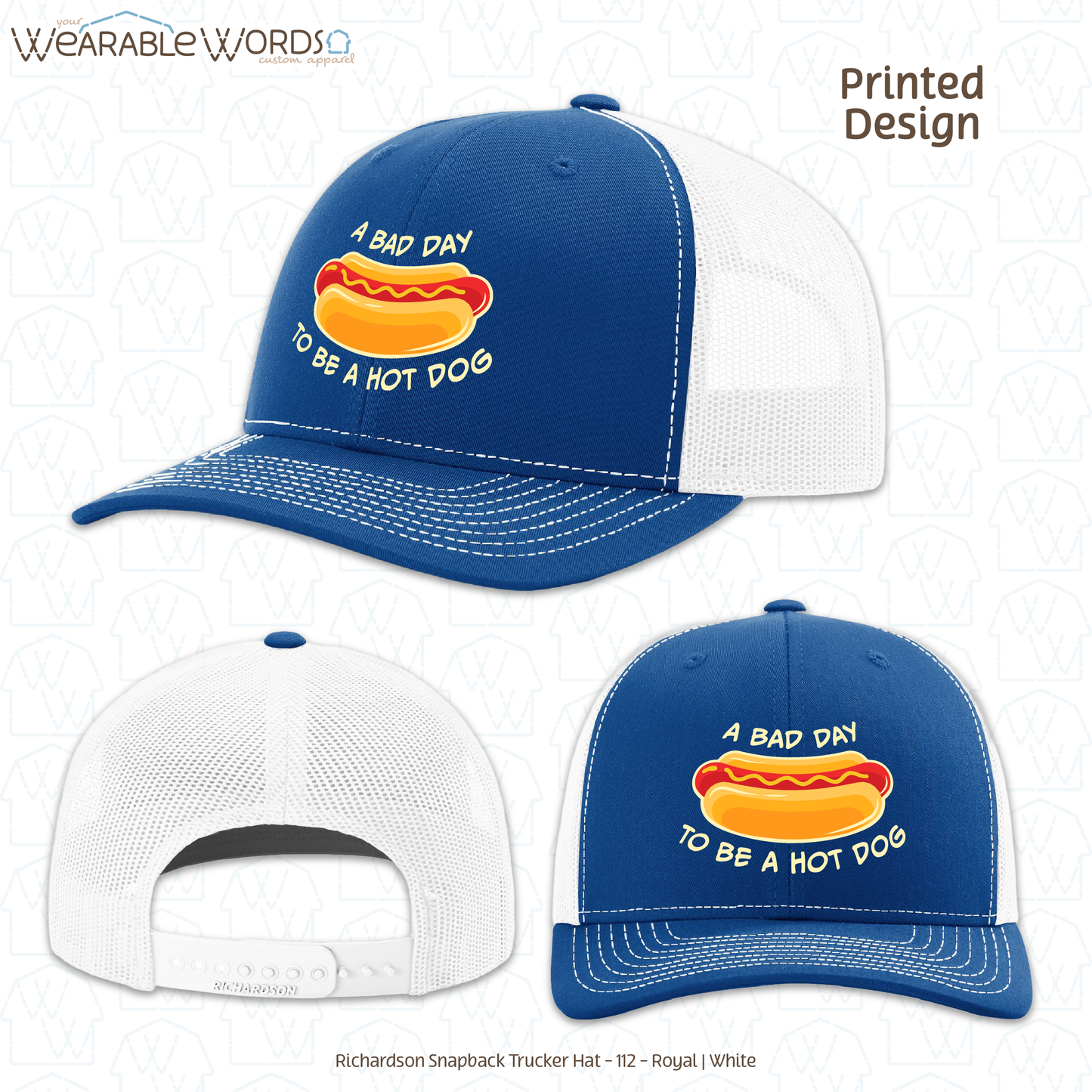 Bad Day To Be A Hot Dog Graphic Hat | Funny Silly American Print | Unisex Mesh Snapback