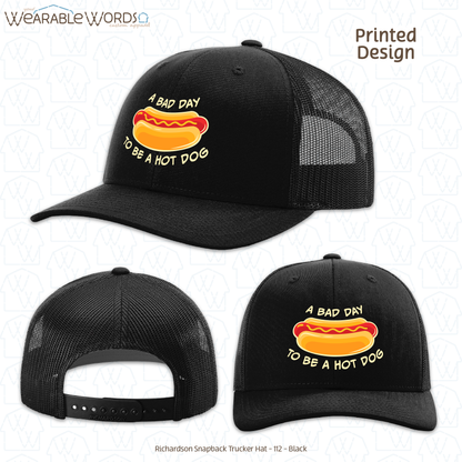 Bad Day To Be A Hot Dog Graphic Hat | Funny Silly American Print | Unisex Mesh Snapback