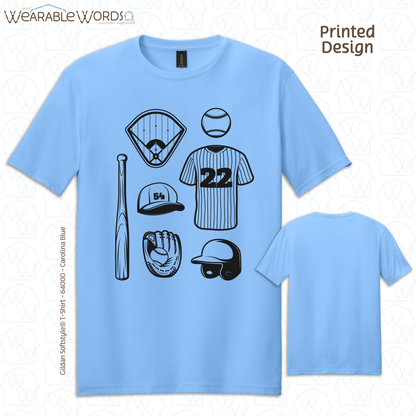 Baseball Doodles Graphic Tee | Ball Bat Jersey Field Mitt Black Print | Unisex T-Shirt