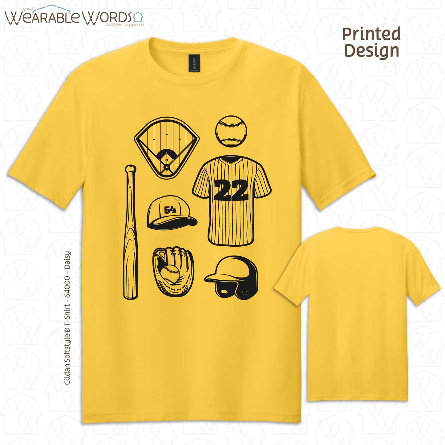 Baseball Doodles Graphic Tee | Ball Bat Jersey Field Mitt Black Print | Unisex T-Shirt