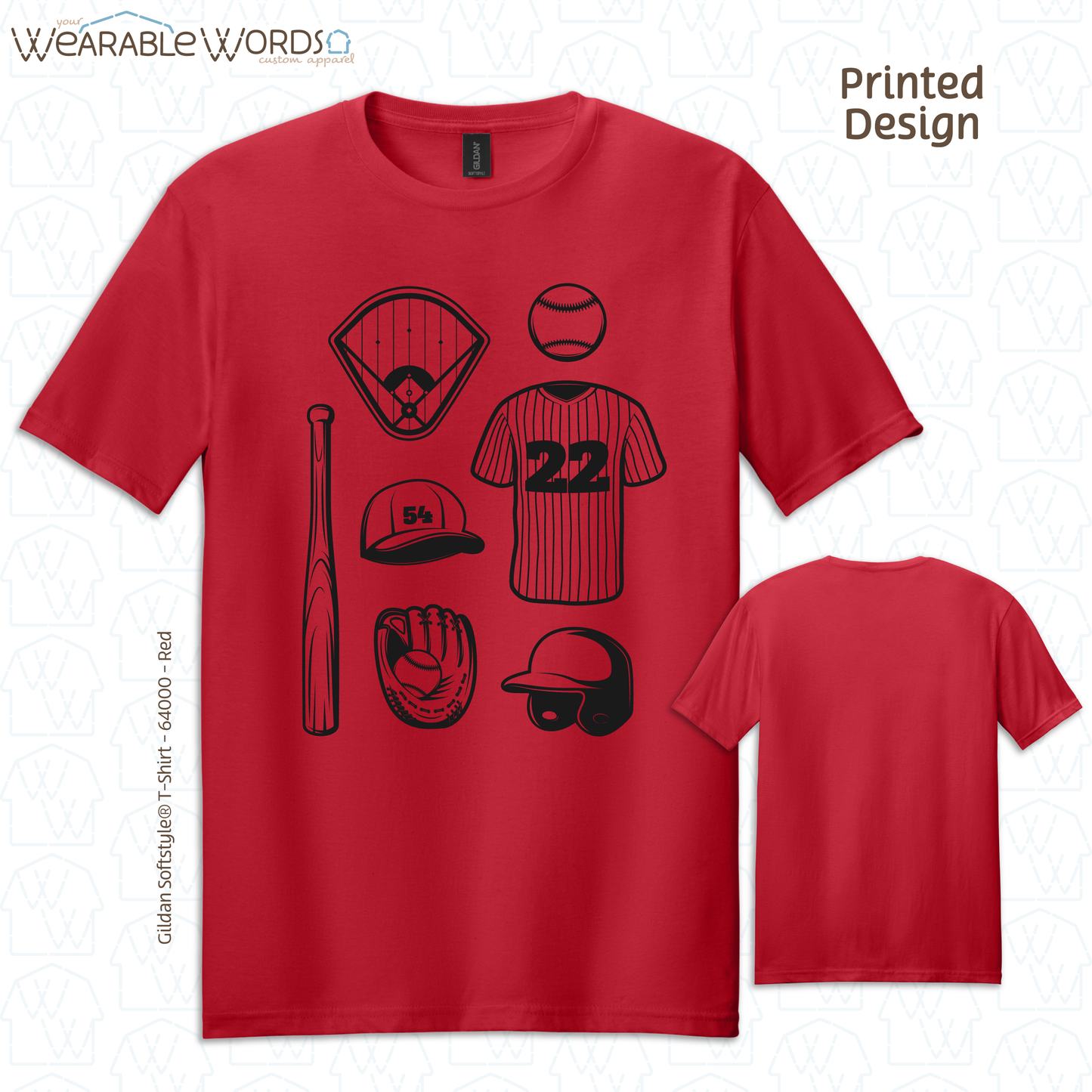Baseball Doodles Graphic Tee | Ball Bat Jersey Field Mitt Black Print | Unisex T-Shirt
