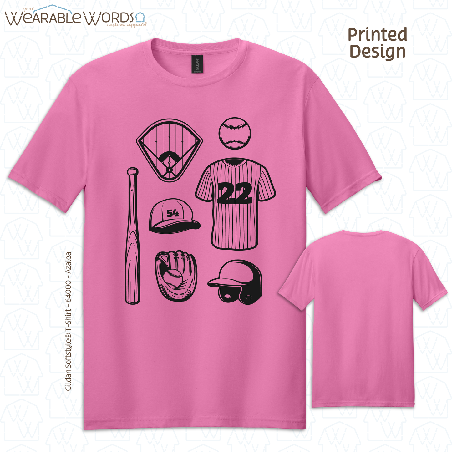 Baseball Doodles Graphic Tee | Ball Bat Jersey Field Mitt Black Print | Unisex T-Shirt