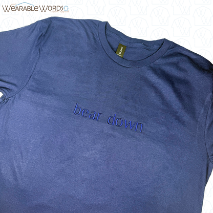 Bear Down Embroidered Navy Blue Design | T-Shirt, Crewneck, Hoodie | Illinois Chicago Bears