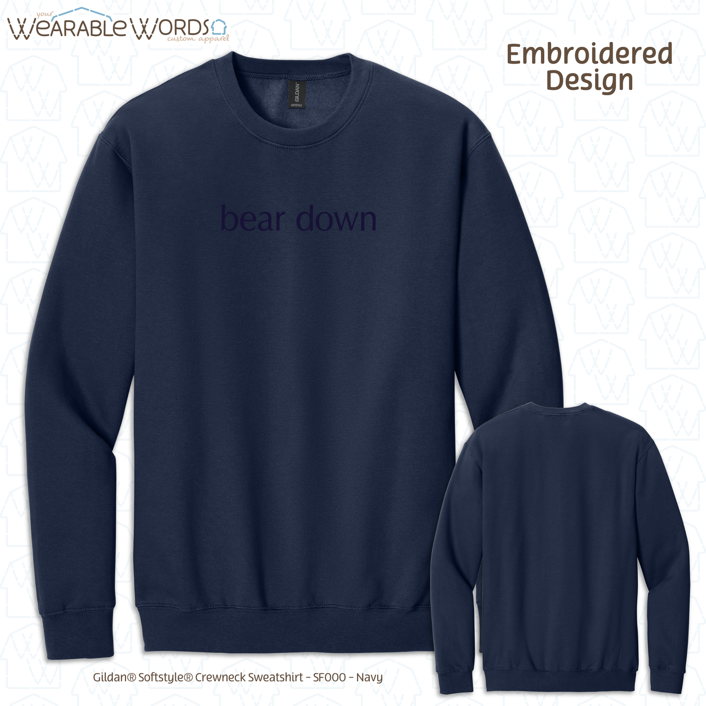 Bear Down Embroidered Navy Blue Design | T-Shirt, Crewneck, Hoodie | Illinois Chicago Bears