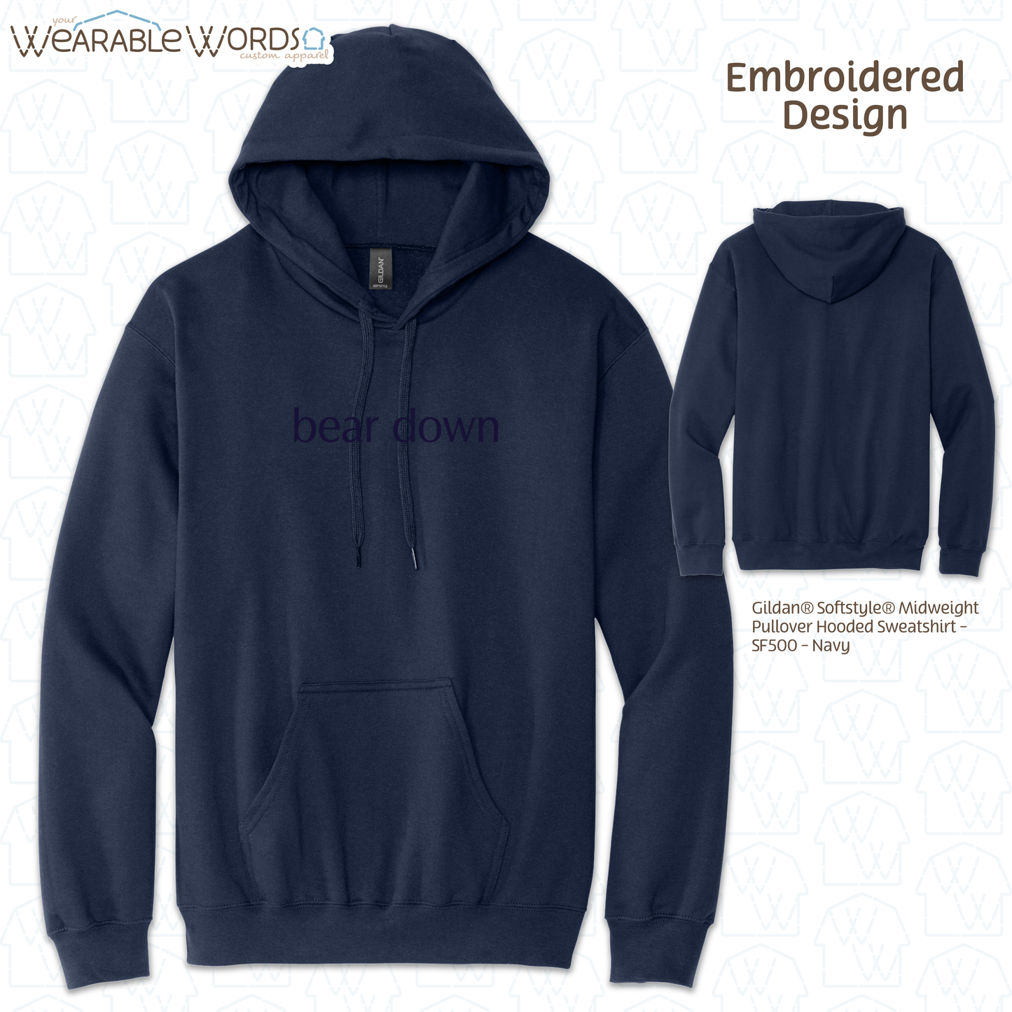 Bear Down Embroidered Navy Blue Design | T-Shirt, Crewneck, Hoodie | Illinois Chicago Bears