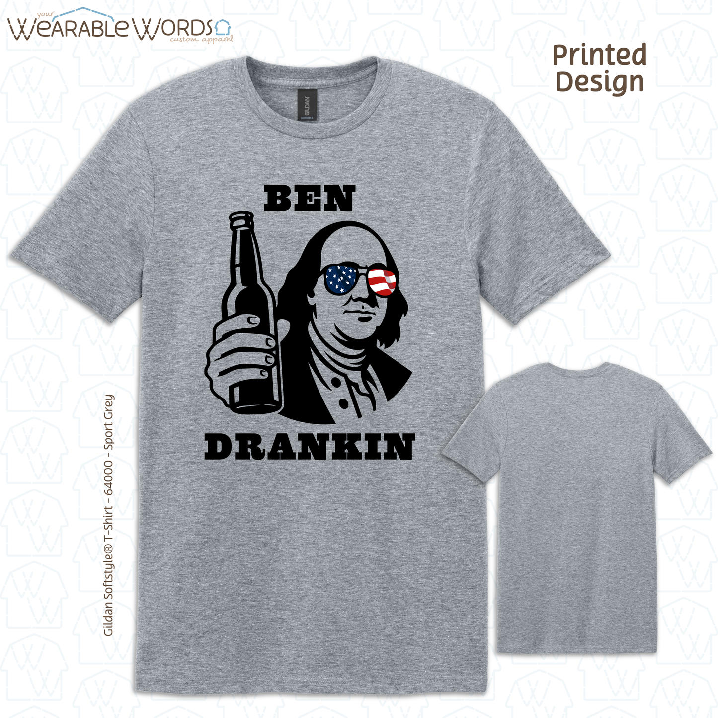 Ben Drankin American Graphic Tee | Funny Red White & Blue USA Flag Print | Unisex T-Shirt