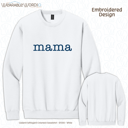 Mama Blue Typerwriter Embroidery Crewneck | White, Blue, Pink, or Tan Sweatshirt