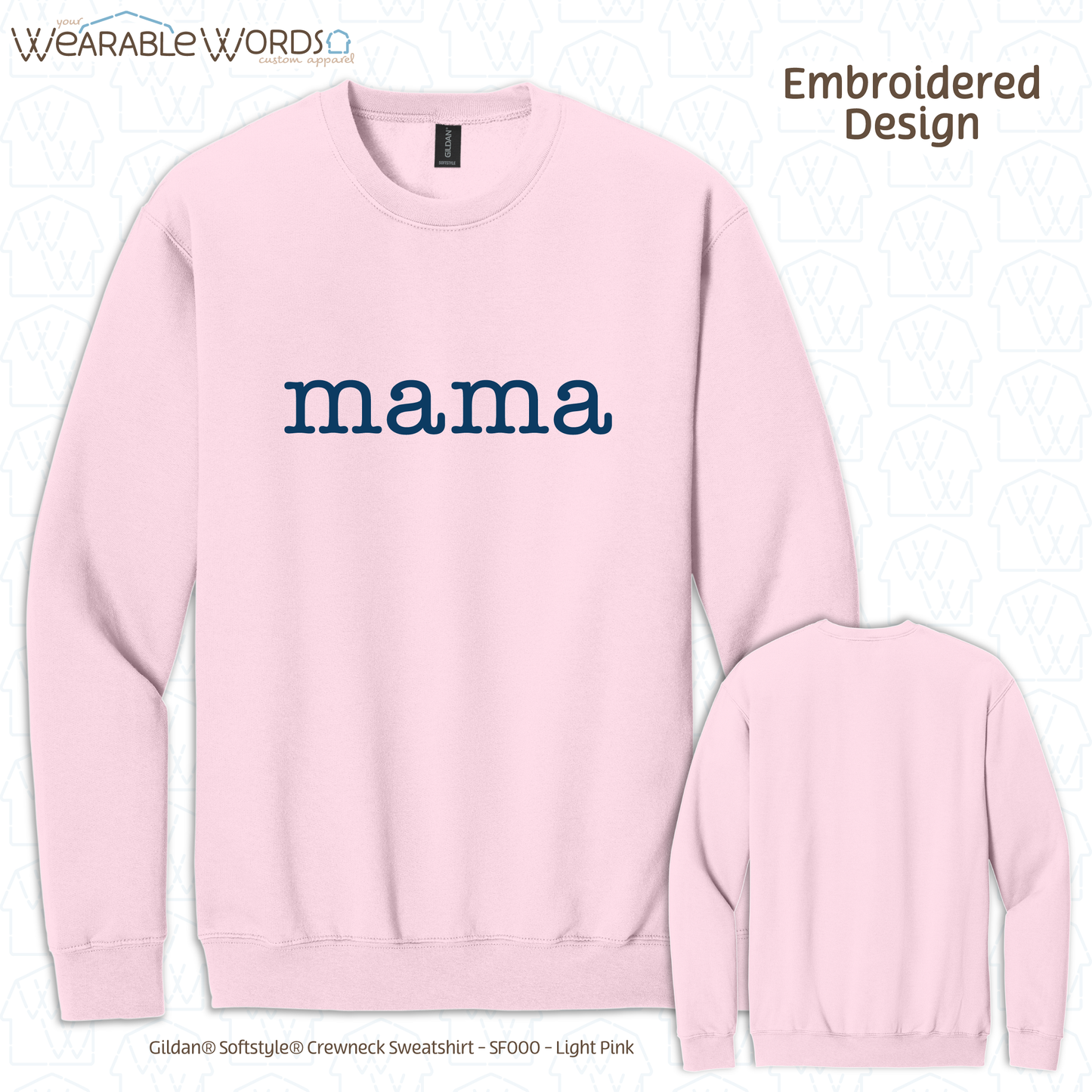 Mama Blue Typerwriter Embroidery Crewneck | White, Blue, Pink, or Tan Sweatshirt