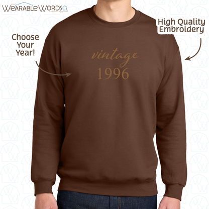 Customizable Vintage Year Crewneck | Embroidered Brown Sweatshirt