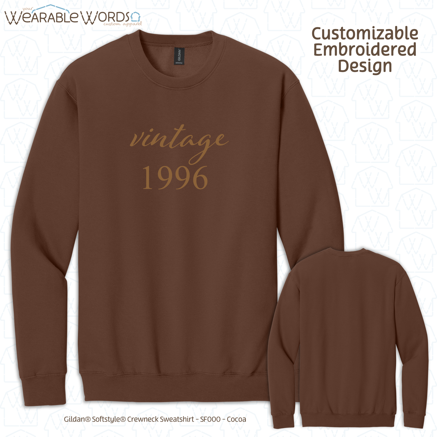 Customizable Vintage Year Crewneck | Embroidered Brown Sweatshirt
