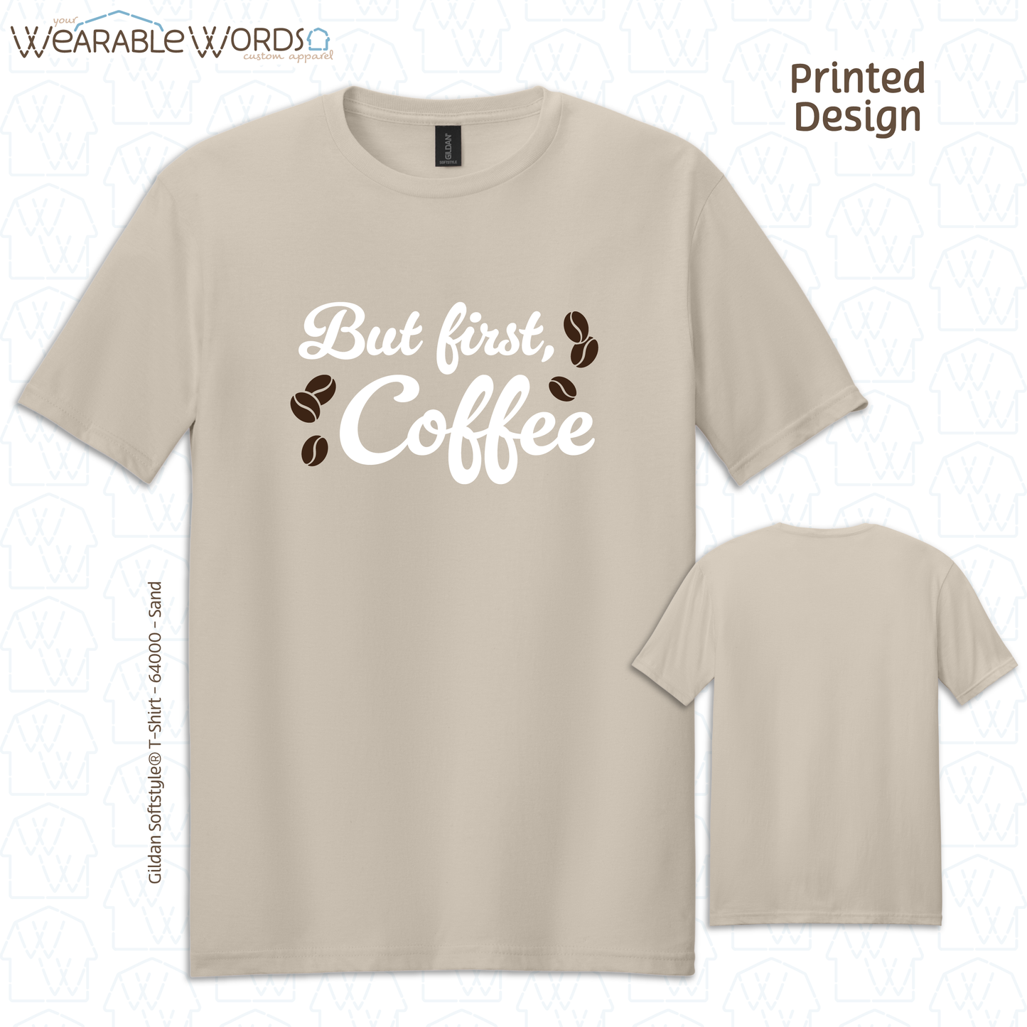 But First Coffee Print T-Shirt | Blue, Green, Grey, or Tan Graphic Tee