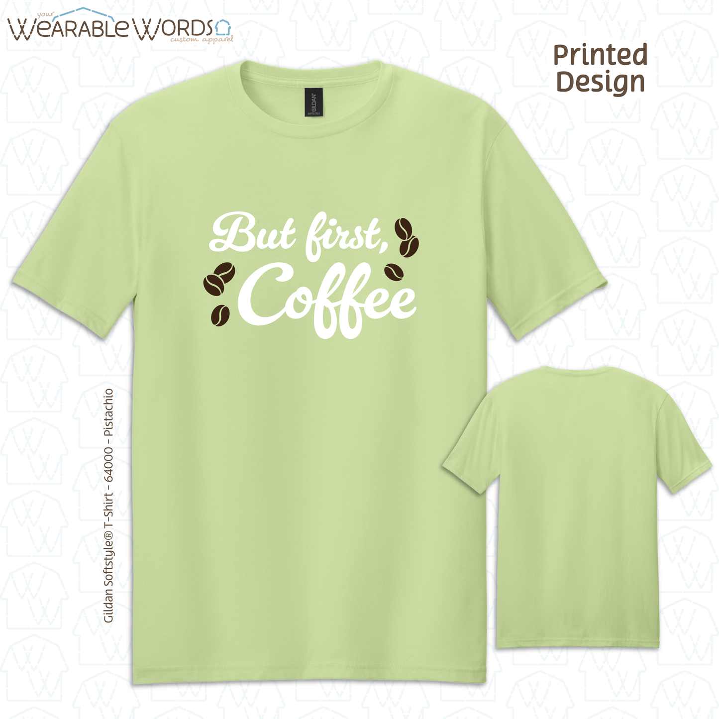 But First Coffee Print T-Shirt | Blue, Green, Grey, or Tan Graphic Tee