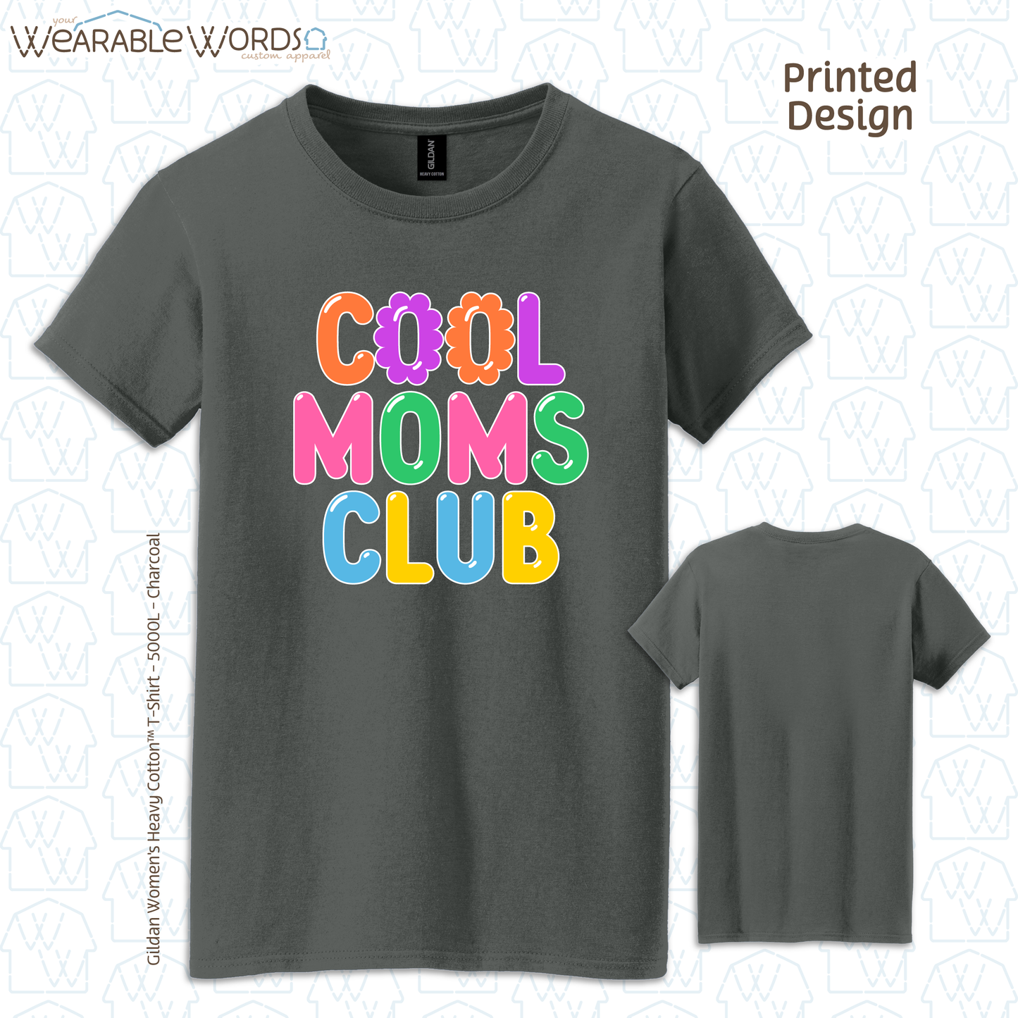 Cool Moms Club Graphic Tee | Colorful Pastel Bubble Balloon Flower Print | Women's Fitted T-Shirt