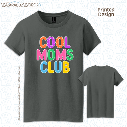 Cool Moms Club Graphic Tee | Colorful Pastel Bubble Balloon Flower Print | Women's Fitted T-Shirt