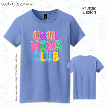Cool Moms Club Graphic Tee | Colorful Pastel Bubble Balloon Flower Print | Women's Fitted T-Shirt