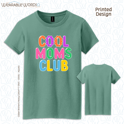 Cool Moms Club Graphic Tee | Colorful Pastel Bubble Balloon Flower Print | Women's Fitted T-Shirt
