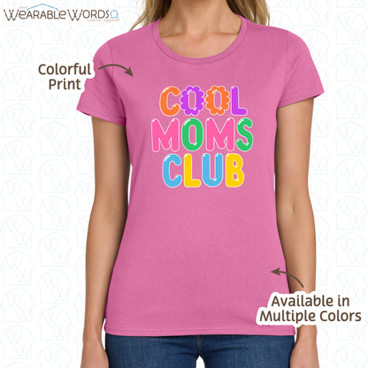 Cool Moms Club Graphic Tee | Colorful Pastel Bubble Balloon Flower Print | Women's Fitted T-Shirt
