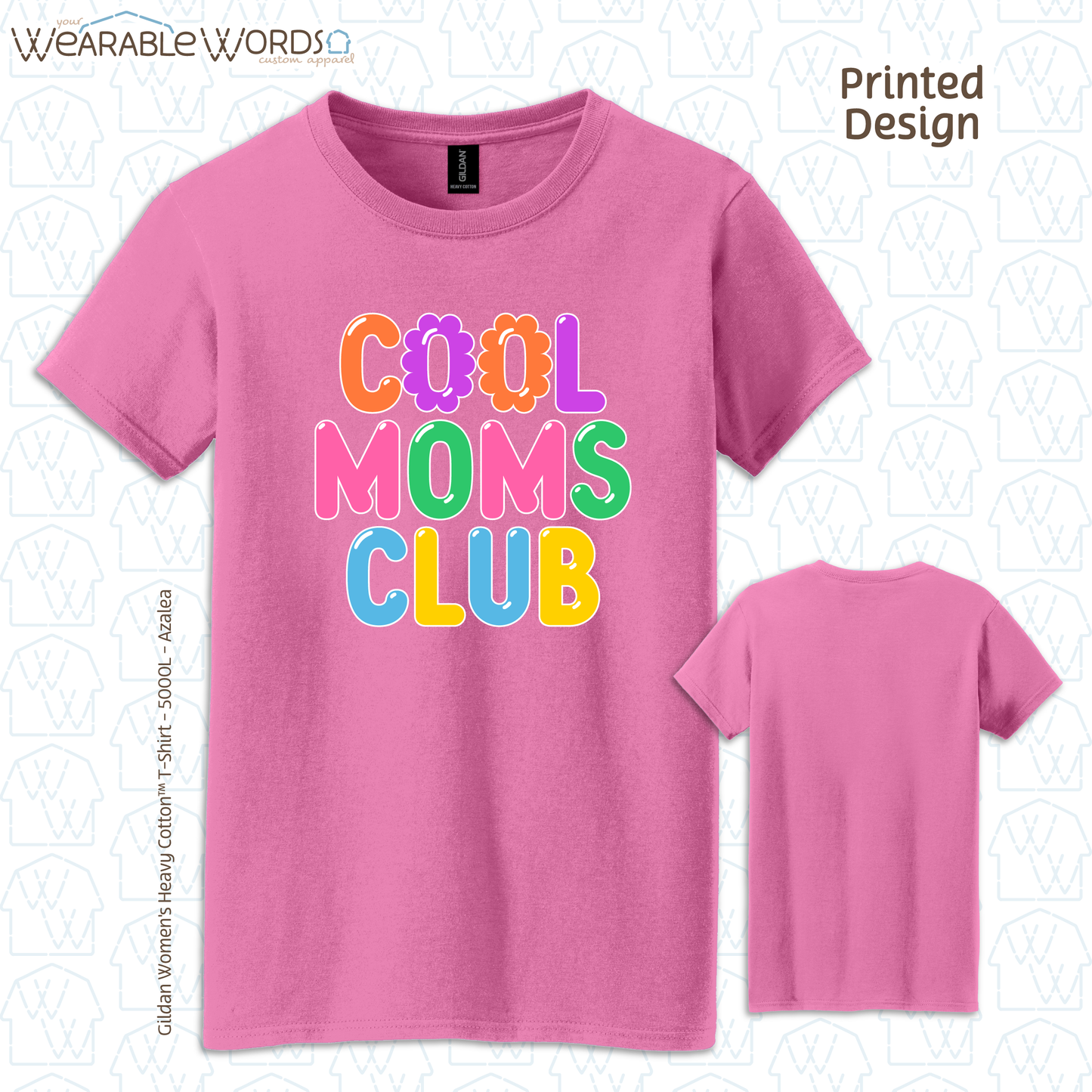 Cool Moms Club Graphic Tee | Colorful Pastel Bubble Balloon Flower Print | Women's Fitted T-Shirt