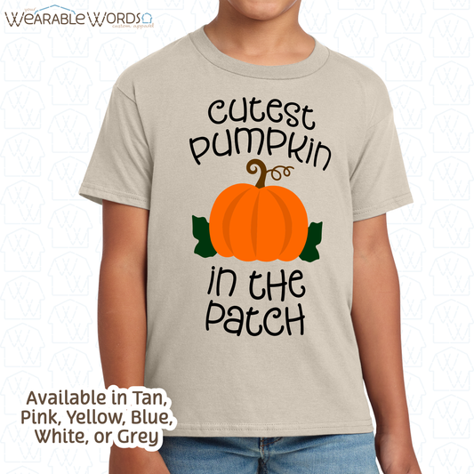 Cutest Pumpkin In The Patch Kids Graphic Tee | Cute Orange Autumn Fall Children's Print | Unisex Youth T-Shirt