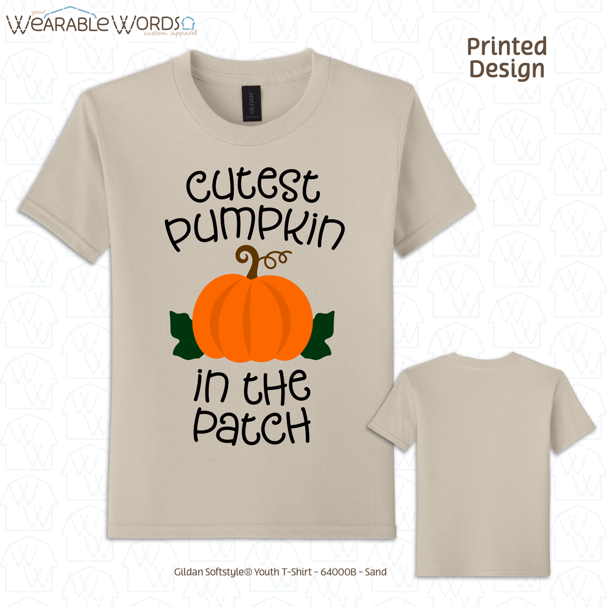 Cutest Pumpkin In The Patch Kids Graphic Tee | Cute Orange Autumn Fall Children's Print | Unisex Youth T-Shirt