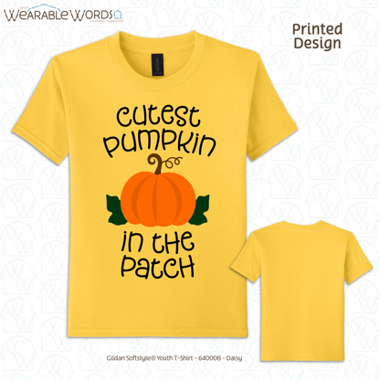Cutest Pumpkin In The Patch Kids Graphic Tee | Cute Orange Autumn Fall Children's Print | Unisex Youth T-Shirt