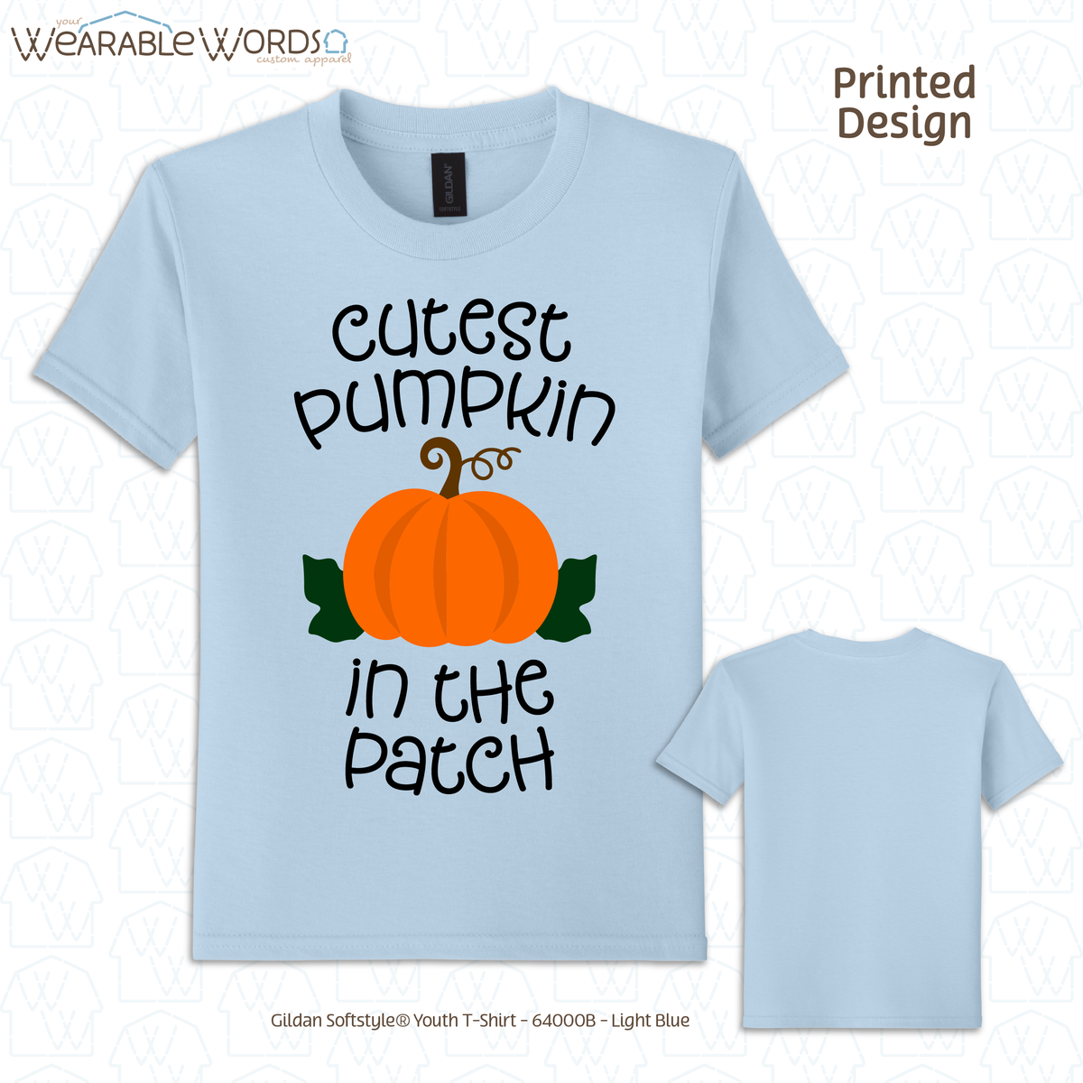 Cutest Pumpkin In The Patch Kids Graphic Tee | Cute Orange Autumn Fall Children's Print | Unisex Youth T-Shirt
