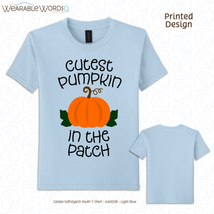 Cutest Pumpkin In The Patch Kids Graphic Tee | Cute Orange Autumn Fall Children's Print | Unisex Youth T-Shirt