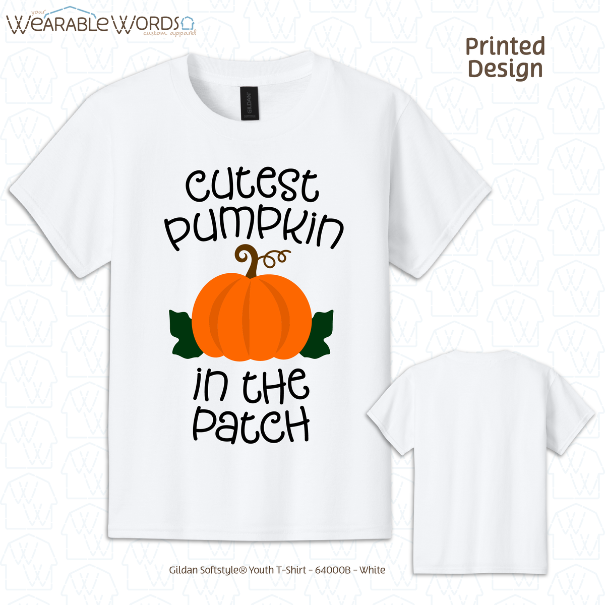 Cutest Pumpkin In The Patch Kids Graphic Tee | Cute Orange Autumn Fall Children's Print | Unisex Youth T-Shirt