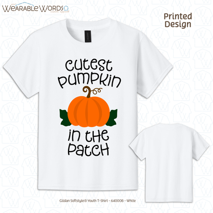 Cutest Pumpkin In The Patch Kids Graphic Tee | Cute Orange Autumn Fall Children's Print | Unisex Youth T-Shirt