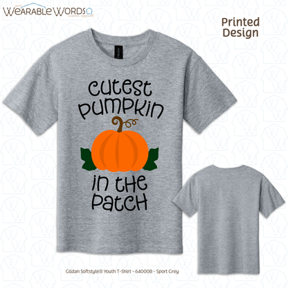 Cutest Pumpkin In The Patch Kids Graphic Tee | Cute Orange Autumn Fall Children's Print | Unisex Youth T-Shirt