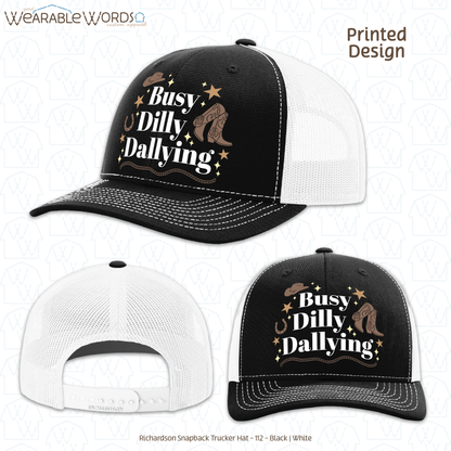 Busy Dilly Dallying Graphic Hat | Western Cowboy Cowgirl Sparkle Star Print | Unisex Mesh Snapback