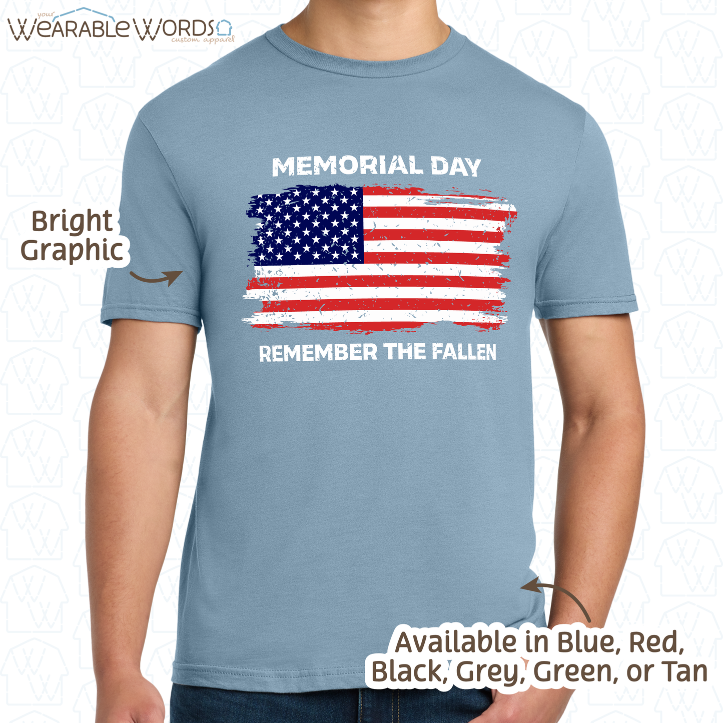 Remember The Fallen Memorial Day Graphic Tee | Distressed Patriotic American Flag Print | Unisex T-Shirt