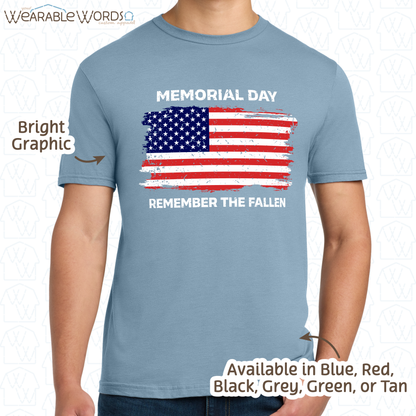 Remember The Fallen Memorial Day Graphic Tee | Distressed Patriotic American Flag Print | Unisex T-Shirt