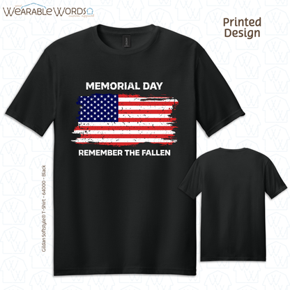 Remember The Fallen Memorial Day Graphic Tee | Distressed Patriotic American Flag Print | Unisex T-Shirt