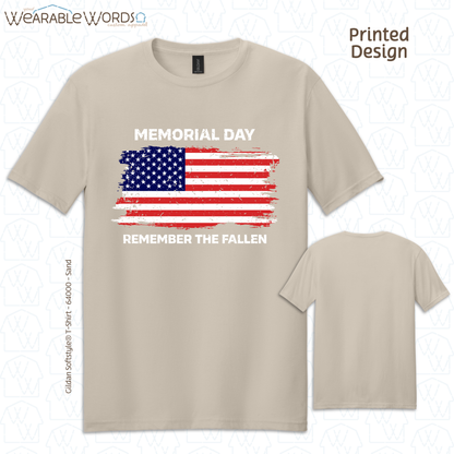 Remember The Fallen Memorial Day Graphic Tee | Distressed Patriotic American Flag Print | Unisex T-Shirt