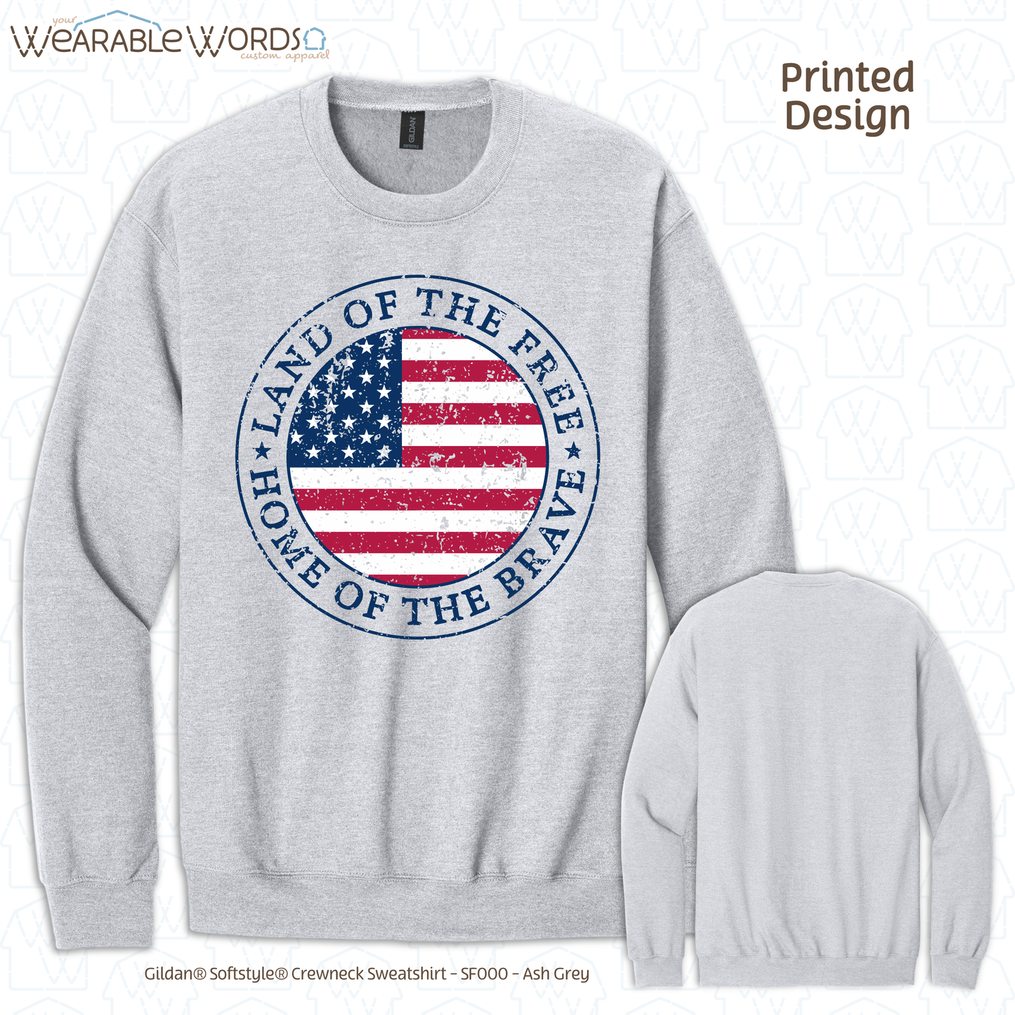Land Of The Free Home Of The Brave Graphic Crewneck | Distressed American Flag Circle Print | Unisex Sweatshirt