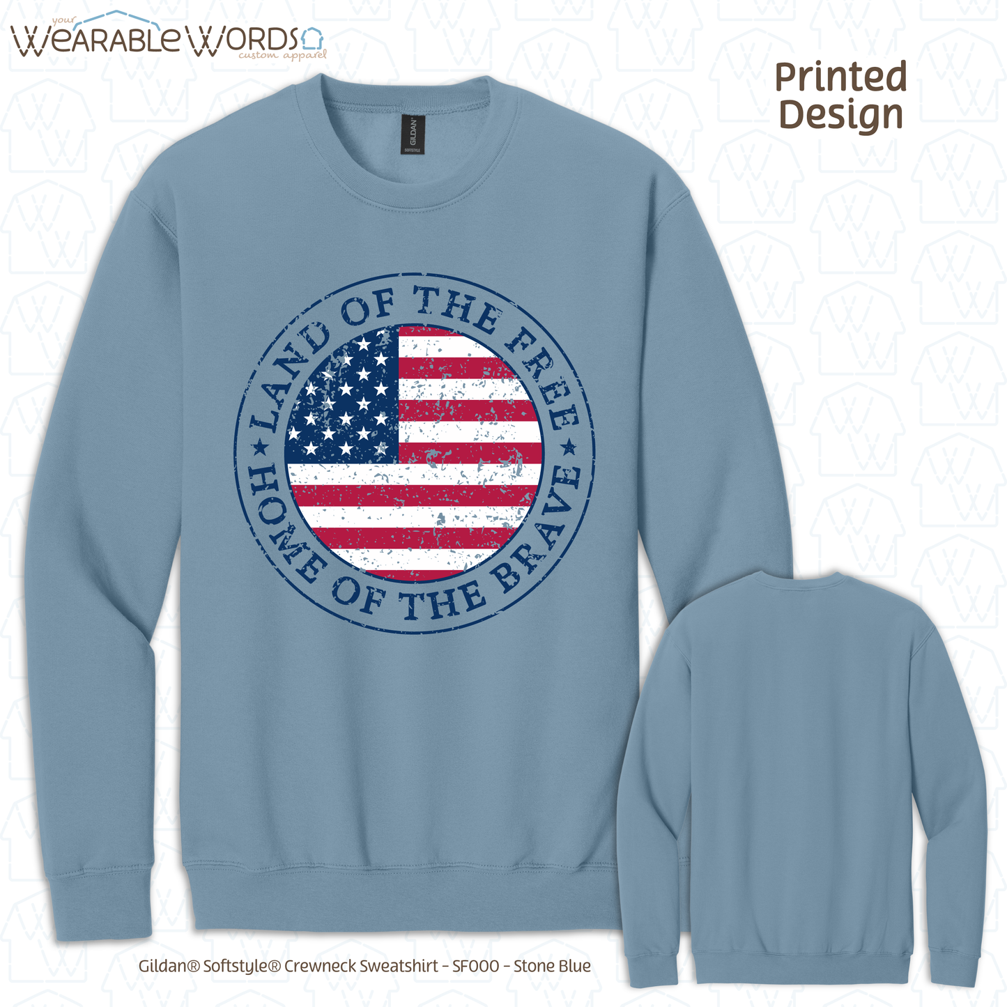 Land Of The Free Home Of The Brave Graphic Crewneck | Distressed American Flag Circle Print | Unisex Sweatshirt