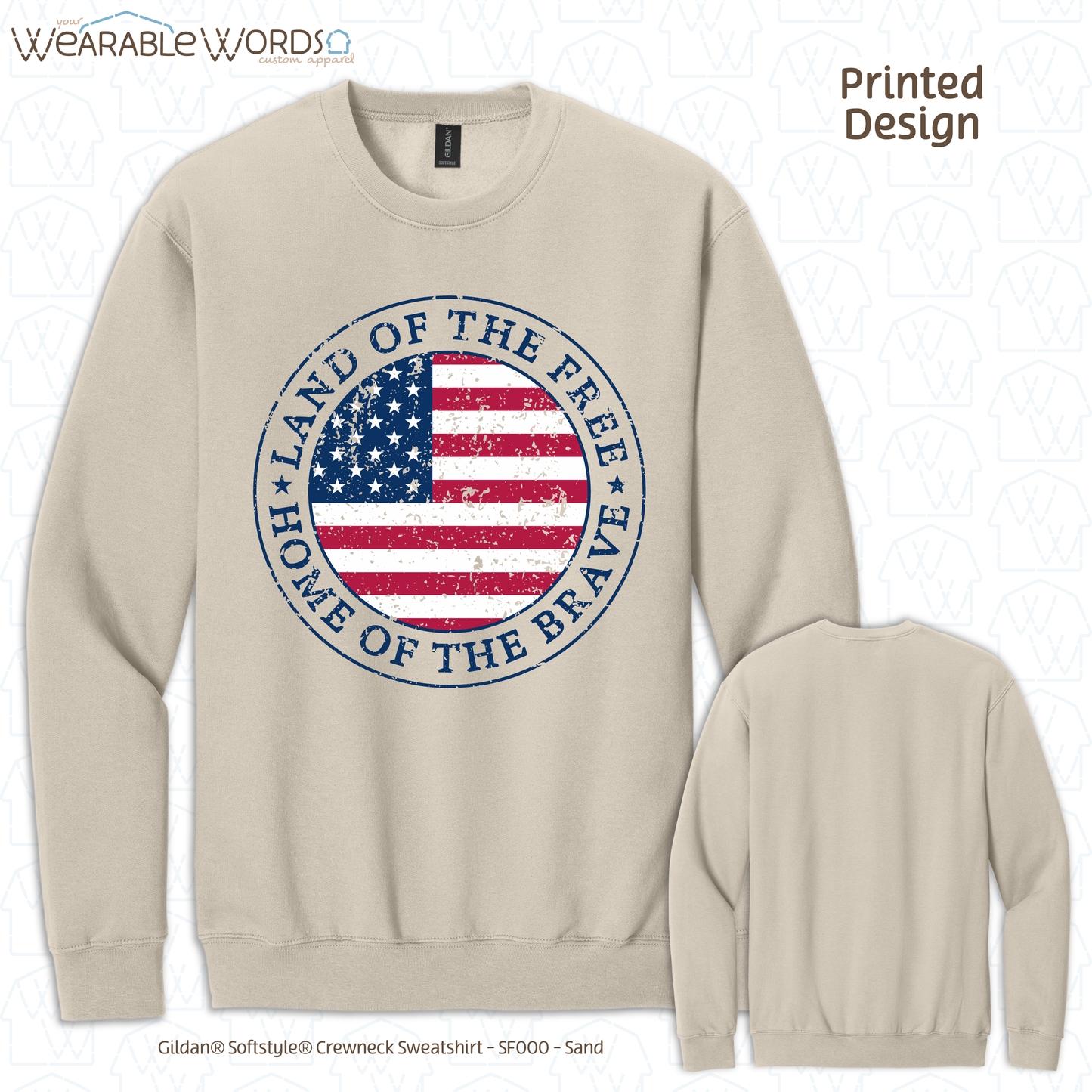 Land Of The Free Home Of The Brave Graphic Crewneck | Distressed American Flag Circle Print | Unisex Sweatshirt